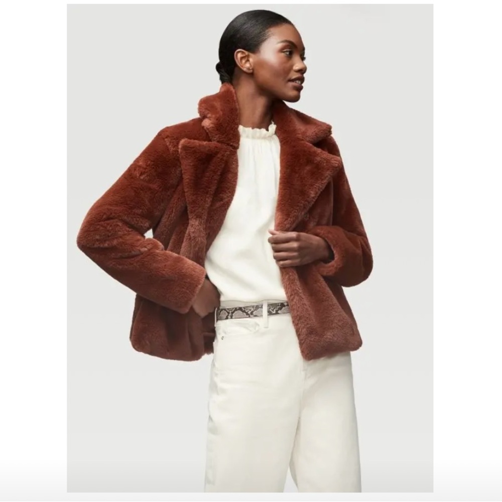NEW Frame Denim Faux Fur Wide Collar Coat in Tawny, Size XS
